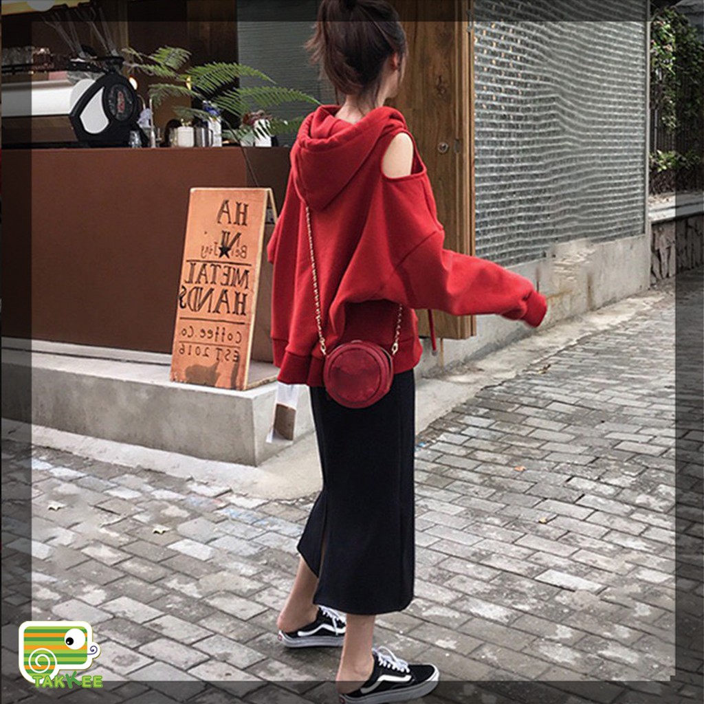 Set Áo Hoodie Hở Vai Chân Váy Len Thời Trang Hot