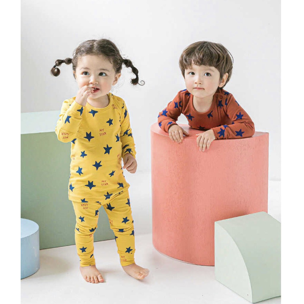 BỘ THU ĐÔNG DÀI TAY CAO CẤP TRẺ EM CỦA HÃNG CORDI-I, CHẤT THUN COTTON ORGANIC, SAO NÂU SAO VÀNG