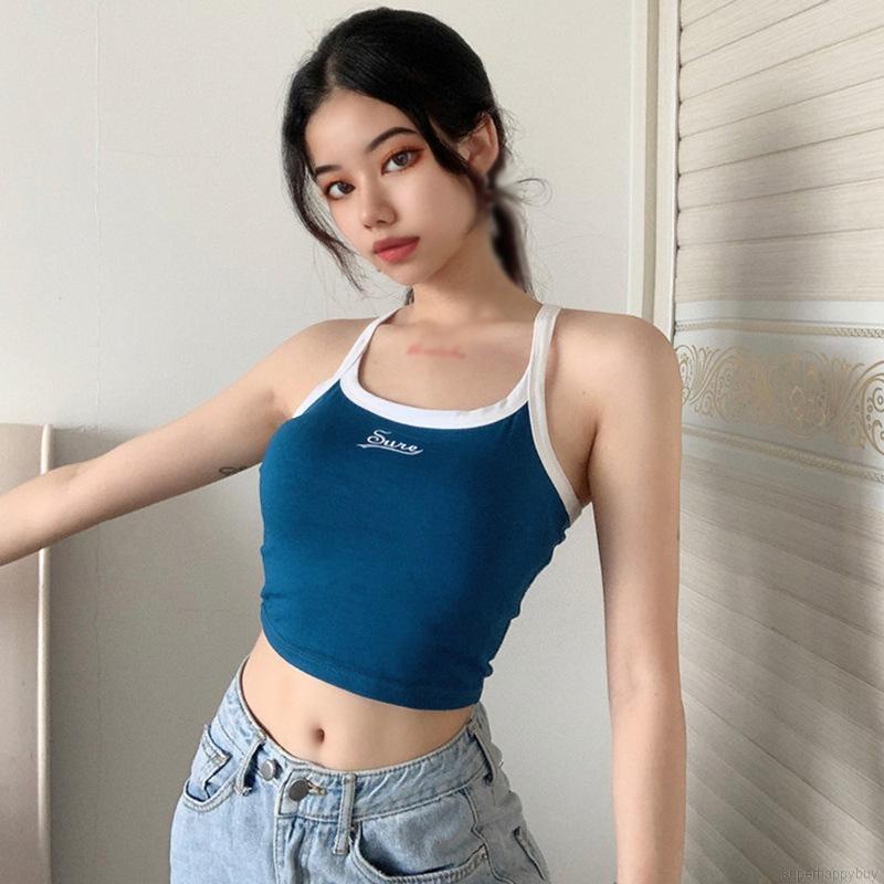 Áo croptop sát nách thêu chữ quyến rũ cho nữ