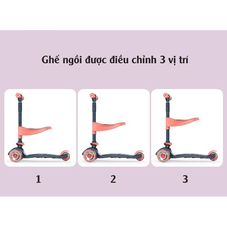 Xe scooter đa năng, gấp gọn, FULL LED quanh xe (đèn chiếu trước, ghế, bàn đạp, bánh xe) KÈM tay đẩy phía sau tiện lợi