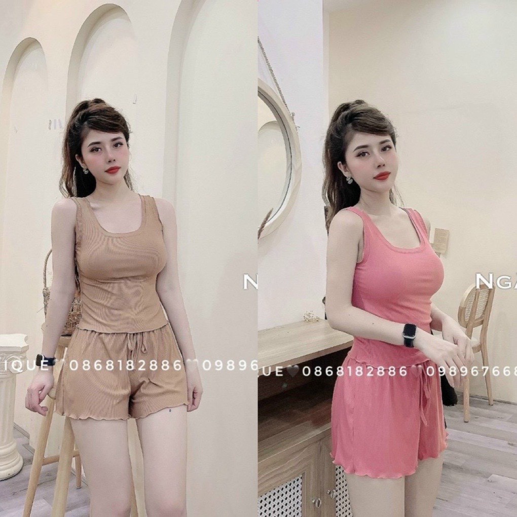 Bộ mặc nhà nữ LOZADO bộ áo ba lỗ quần đùi chất cotton mát mẻ thoải mái B547