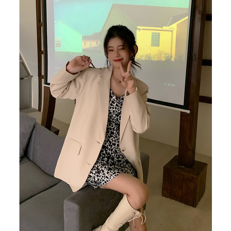 SUXI Áo Khoác Blazers Tay Dài Dáng Rộng Phong Cách Hàn Quốc Đơn Giản Thời Trang Mùa Xuân