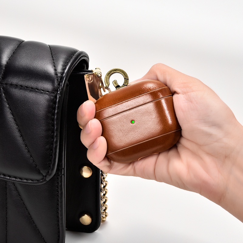 Vỏ bảo vệ hộp sạc tai nghe bằng da phong cách vintage thích hợp cho Airpods 3 airpod pro 1 2