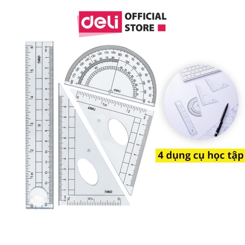 Bộ 4 dụng cụ eke học sinh Deli 9597