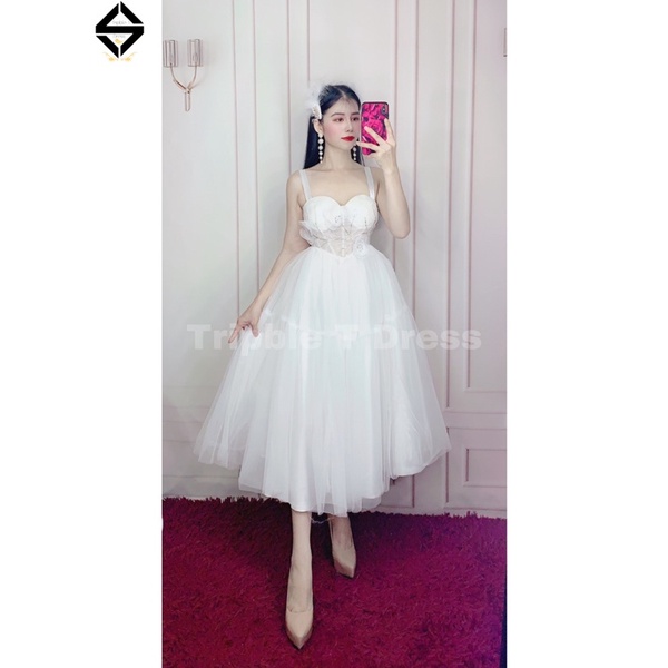 Đầm xoè công chúa 2 dây siêu xinh kết hoa nổi TRIPBLE T DRESS - size M/L - MS395V