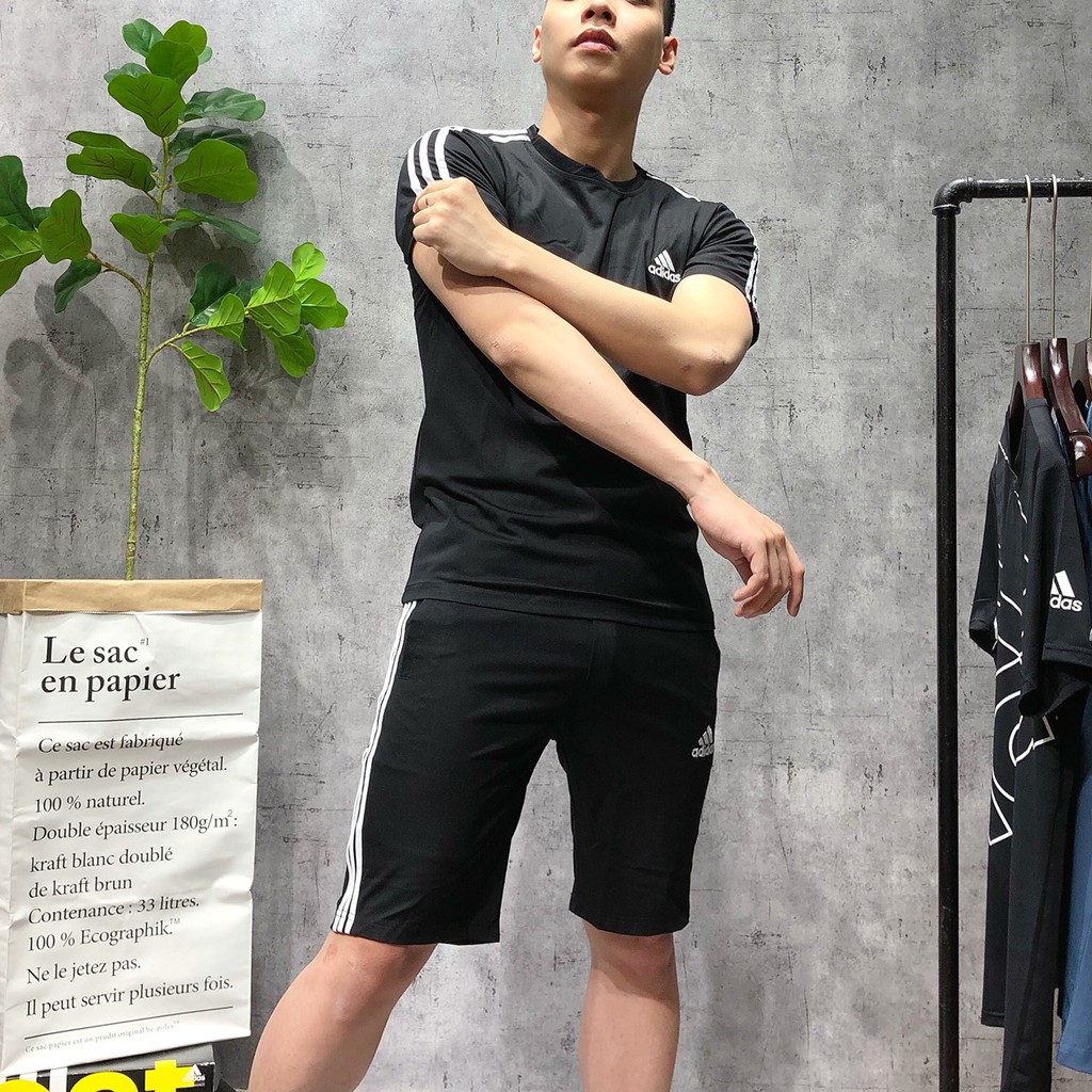 Bộ thể thao hè 3 sọc ngắn tay tập gym nam cao cấp xuất khẩu BCT05