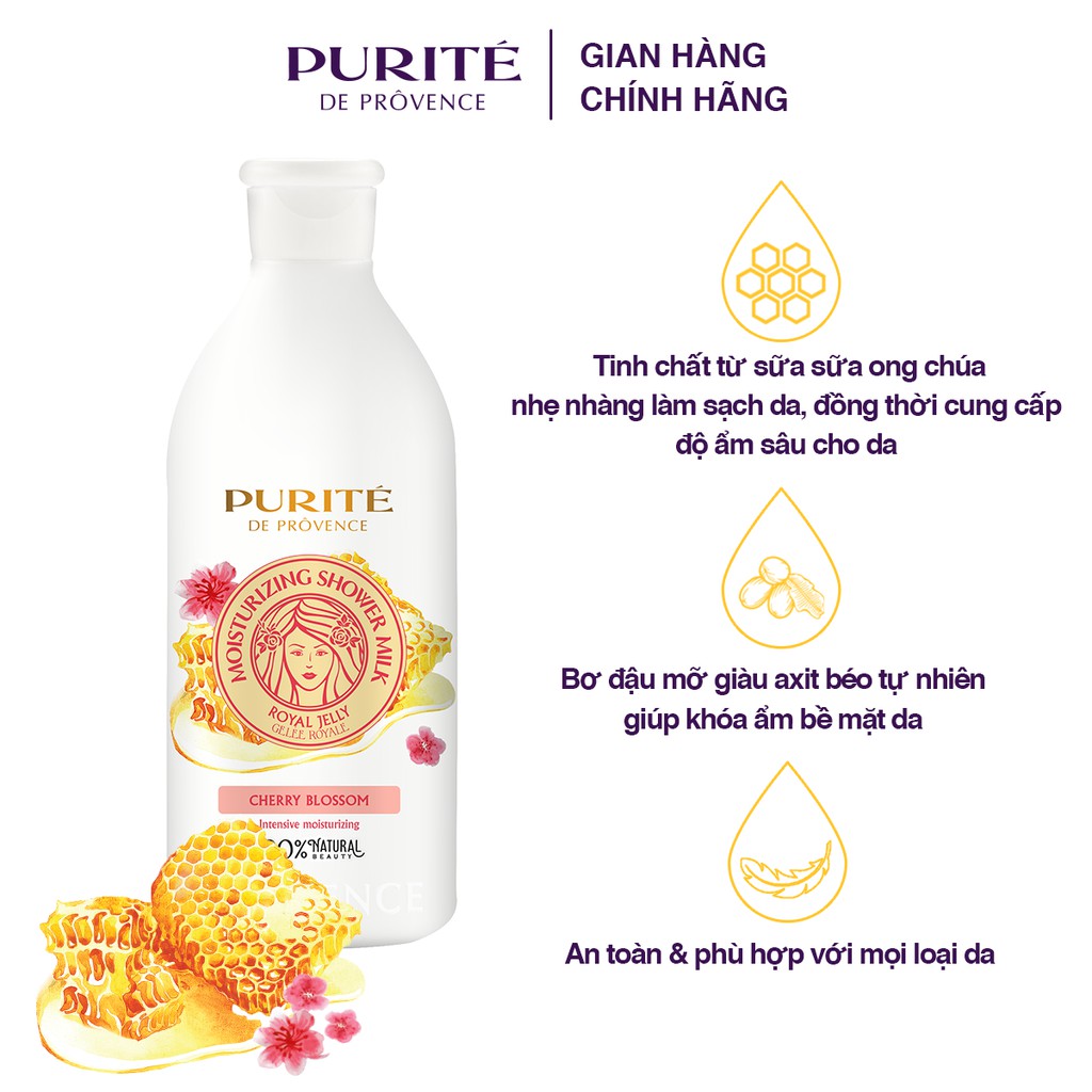 Sữa Tắm Purite Dưỡng Ẩm Sữa Ong chúa & Hoa Anh đào 500ml | BigBuy360 - bigbuy360.vn
