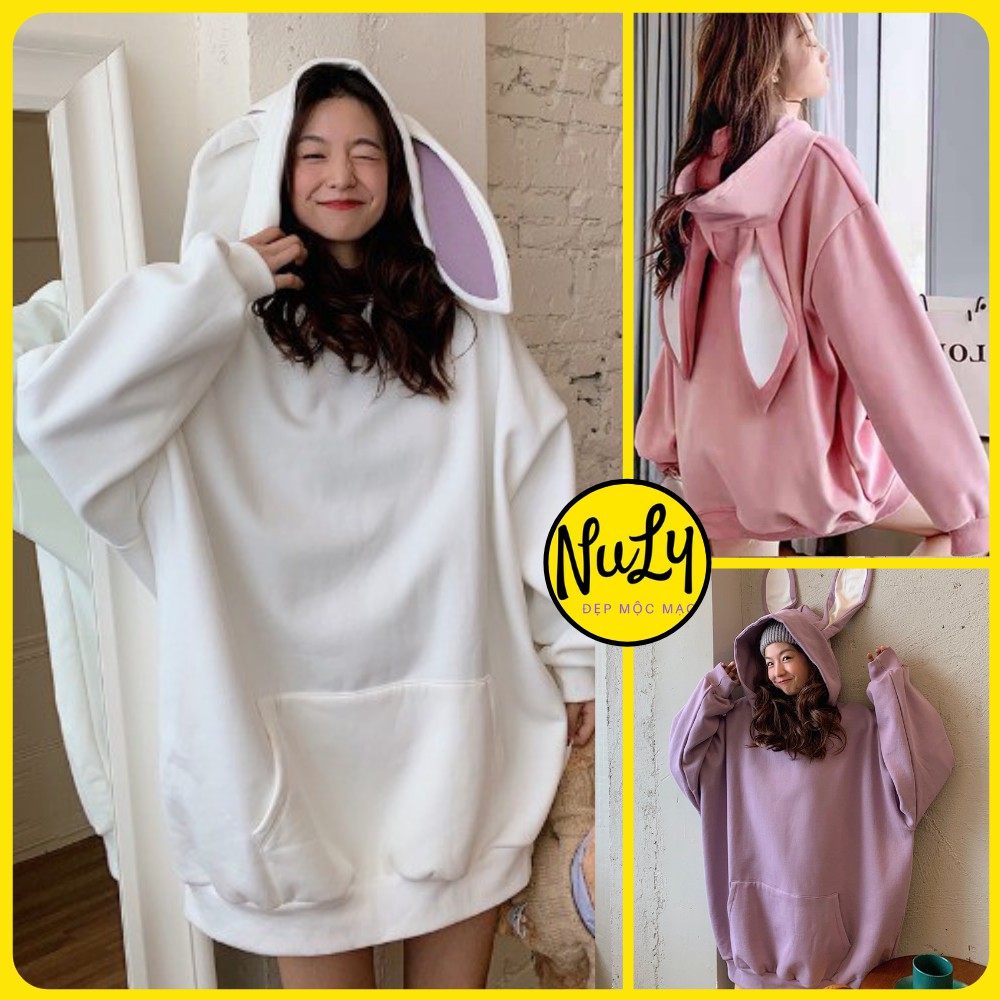Áo Hoodie nữ THỎ RABBIT unisex nỉ bông form rộng, tay bồng kiểu dáng Ulzzang chất xịn NULY HDT