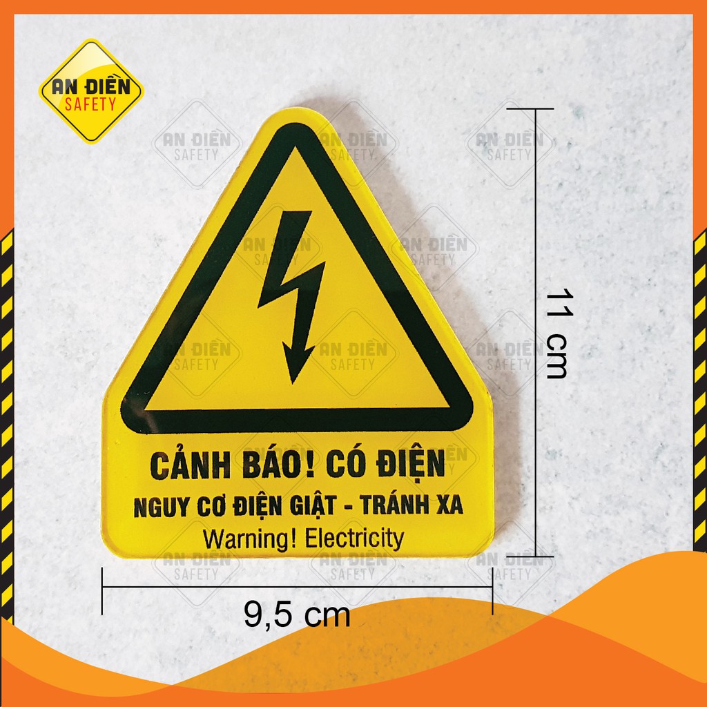 Biển báo An Điền Safety - Biển Cảnh Báo Có Điện Nguy hiểm bằng mica cao cấp. Tặng kèm miếng dán keo 3M