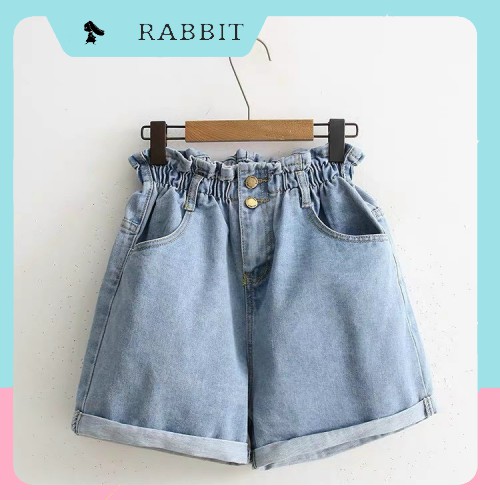 Quần Short Jeans Hai Khuy Đai Chun Cạp Cao Kiểu Dáng Thời Trang Cá Tính | BigBuy360 - bigbuy360.vn