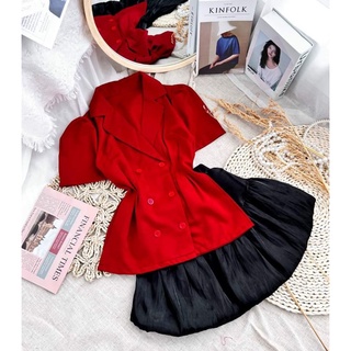 SET ÁO VEST + CHÂN VÁY XẾP LY XOÈ BỒNG 🖤