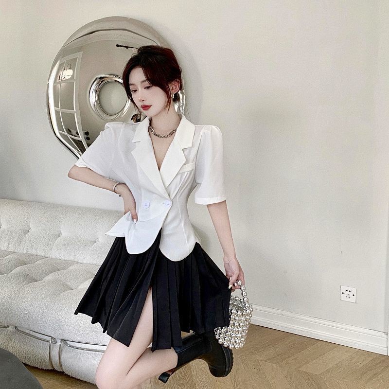 Set Áo Vest Tay Phồng Ngắn + Váy Ngắn Thời Trang Mùa Hè Cho Nữ