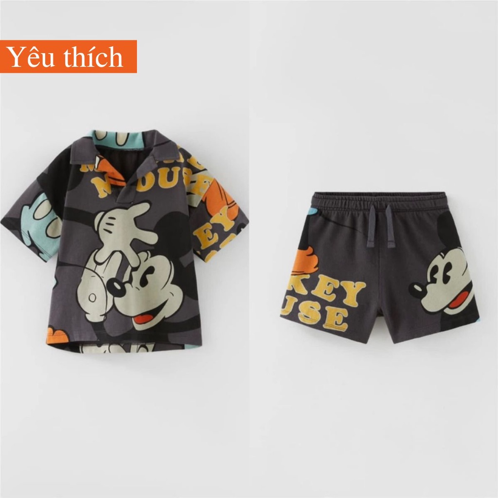 Đồ bộ bé trai từ 1-5 tuổi Zara cổ trụ chất liệu mát, bộ cộc tay cho bé mặc nhà, bộ quần áo trẻ em dễ thương BABYKIDS