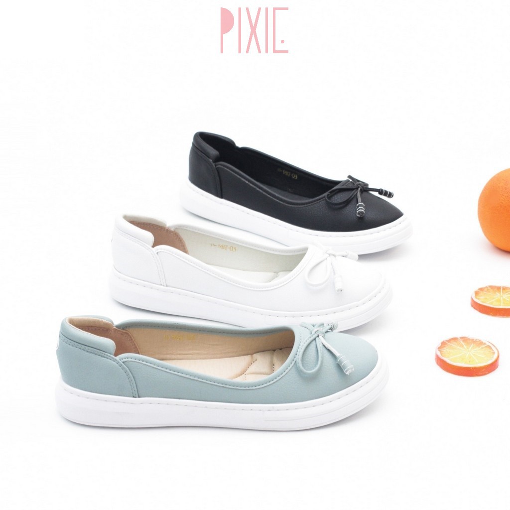 Giày Búp Bê Đế Slipon Trắng Siêu Nhẹ Nơ Nhỏ Pixie X385