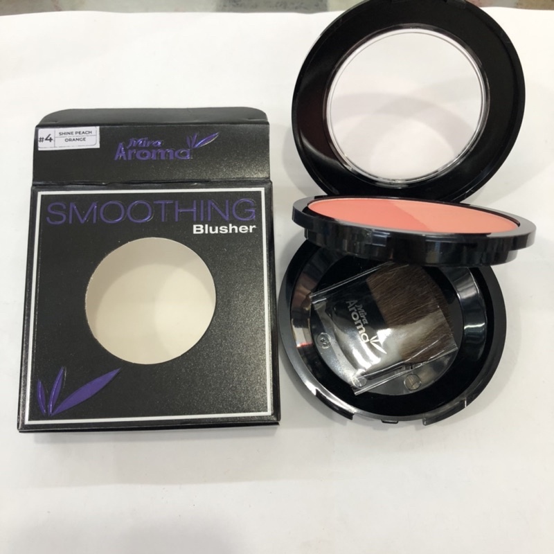 Phấn má Aroma, phấn má hai tông màu đào và cam số 4 Shine Peach and Orange, Mira Aroma Smoothing Blusher 14g