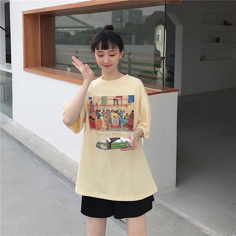 Áo thun bức tranh khiêu vũ vintage oversize nam nữ - Phông suông cổ tròn in unisex - Chất cotton xịn