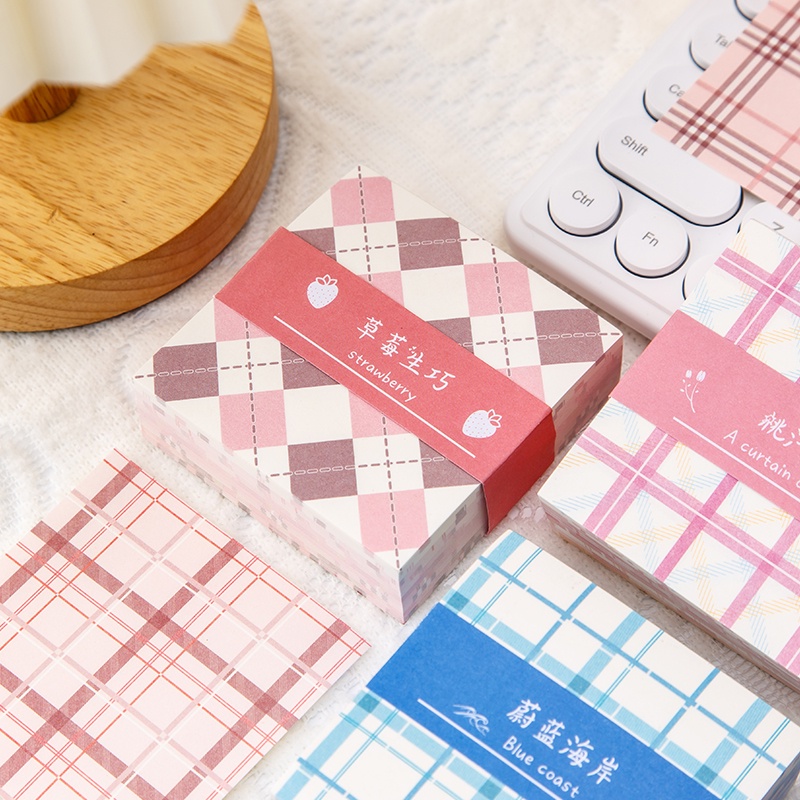 Bộ 200 Tờ Giấy Note Trang Trí Phông Nền Họa Tiết Kẻ Ô Đáng Yêu DIY