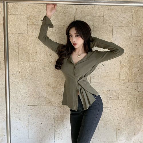 Áo dệt kim COZOK tay dài dáng ôm thời trang Hàn Quốc