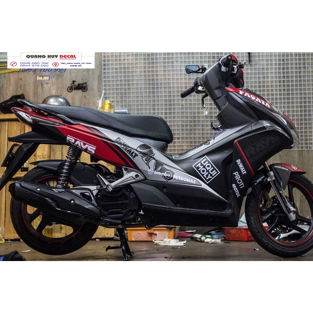 Tem xe air blade đỏ xám đen, tem trùm xe air blade, tem xe ab, tem dán xe máy ab đỏ xám đen