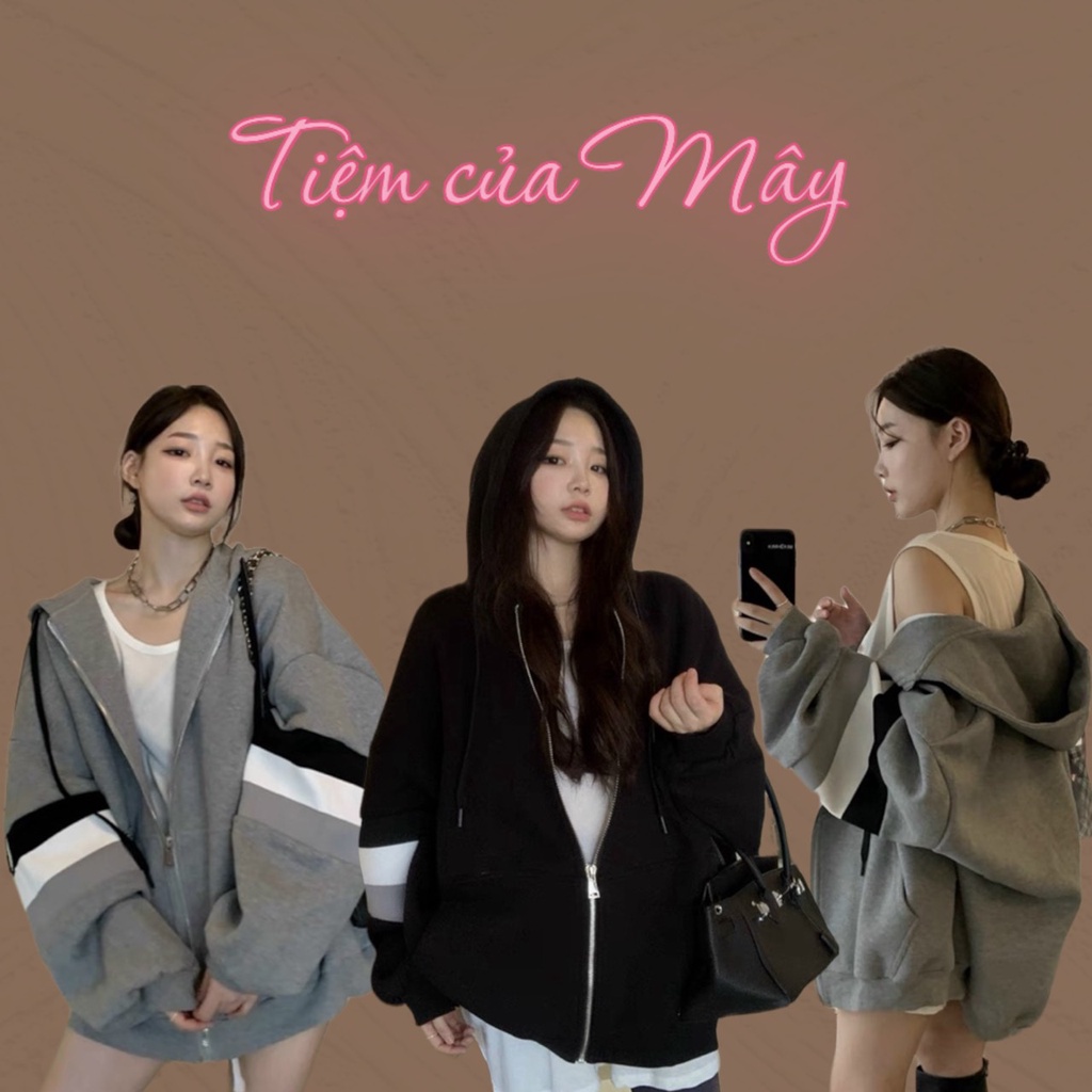 Áo khoác hoodie zipper sọc thêu sành điệu mới ra mắt, chống nắng tốt phong cách sành điệu hàng vnxk