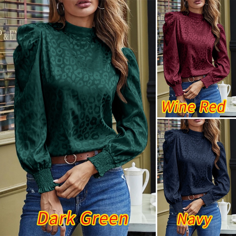 Áo kiểu Zanzea tay phồng xếp ly dáng rộng in họa tiết da báo thời trang cho nữ