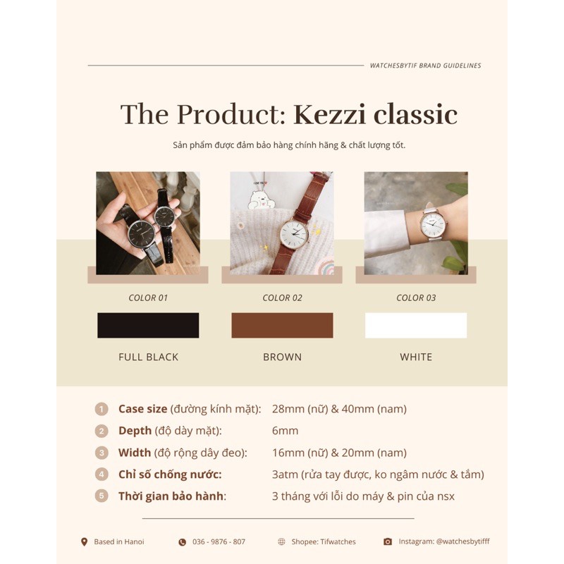 Đồng hồ cặp nam nữ cao cấp KEZZI CLASSIC đen đồng hồ dây da thời trang chính hãng Watchesbytif size 32mm 40mm