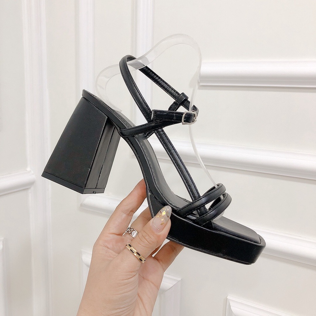 Sandal Gót Vuông Cao 9p Mũi Đúp 2p Dây Quai Mảnh Siêu Hot Chất Dạ Mềm Đẹp Lên Chân Tôn Dáng - Chị Chảnh Store