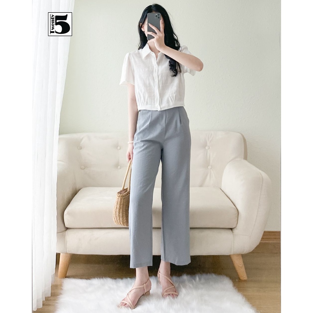 Áo sơ mi công sở nữ dáng lửng vải cotton nhăn Twentyfive TA40