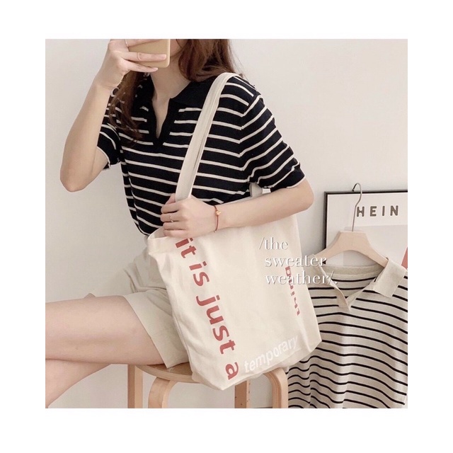 Áo thun nữ Ngắn tay Kẻ Sọc ngang Chất lụa băng Cổ V Form rộng Có Cổ bẻ POLO Áo phông nữ Tay ngắn Thời trang