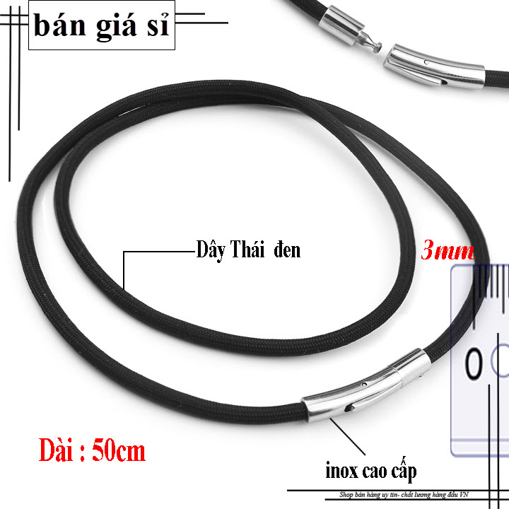 Dây chuyền dù đen Thái Lan nam nữ khóa chốt inox cao cấp không mặt 3mm- 5mm