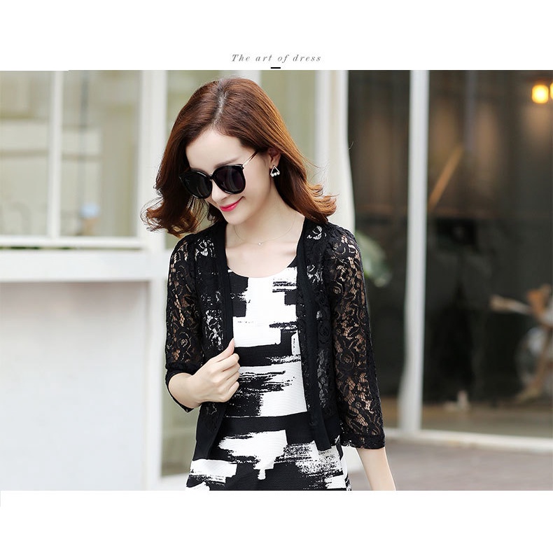 Áo Khoác Cardigan Tay Ngắn Phối Ren Plus Size Thời Trang Mùa Hè Dành Cho Nữ