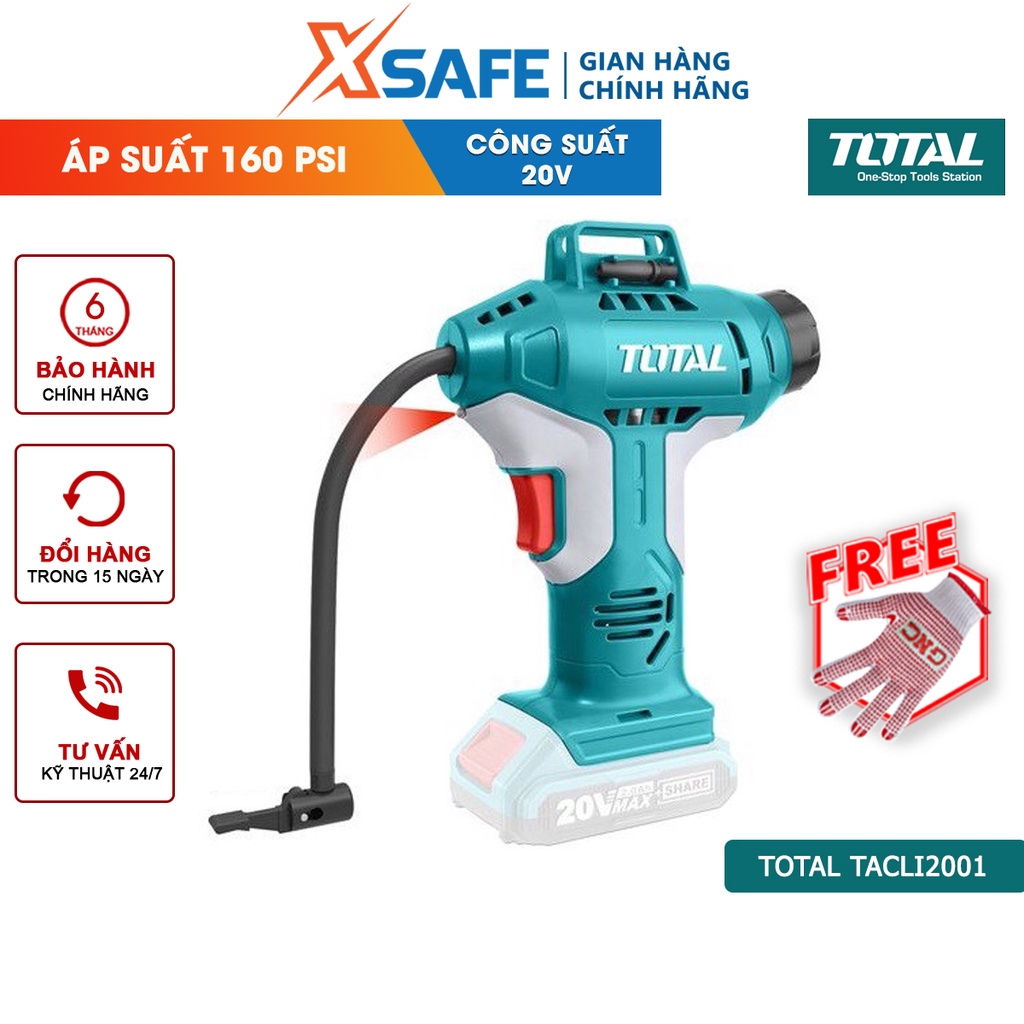 Máy bơm hơi tự động dùng pin TOTAL TACLI2001 áp suất tối đa 160PSI - Không kèm theo pin và sạc - chính hãng