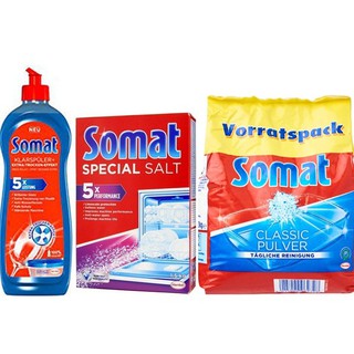 Combo Bột rửa bát Somat 1,2kg + muối rửa somat 1,2kg + Nước bóng Somat 750ml