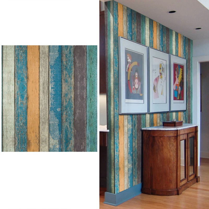 Giấy dán tường họa tiết vân gỗ phong cách retro trang trí nhà