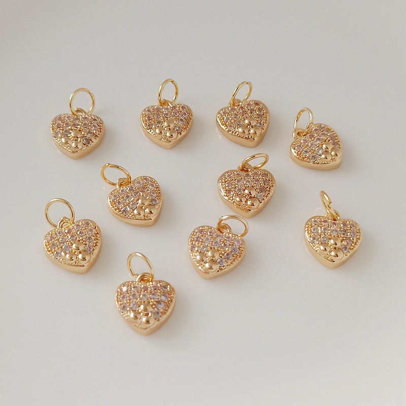 [Little Blu] Mặt Dây Chuyền Hình Trái Tim Bằng Đồng Đính Đá Zircon Hình Trái Tim 14k