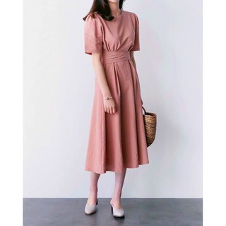 Đầm hồng ruốc cổ tròn thắt nơ (kèm hình thật)