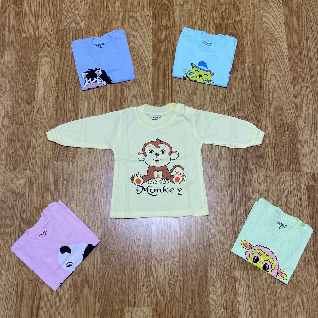 Áo sơ sinh đến 13kg dài tay cúc vai chất cotton dày dặn in hình dễ thương cho bé trai bé gái
