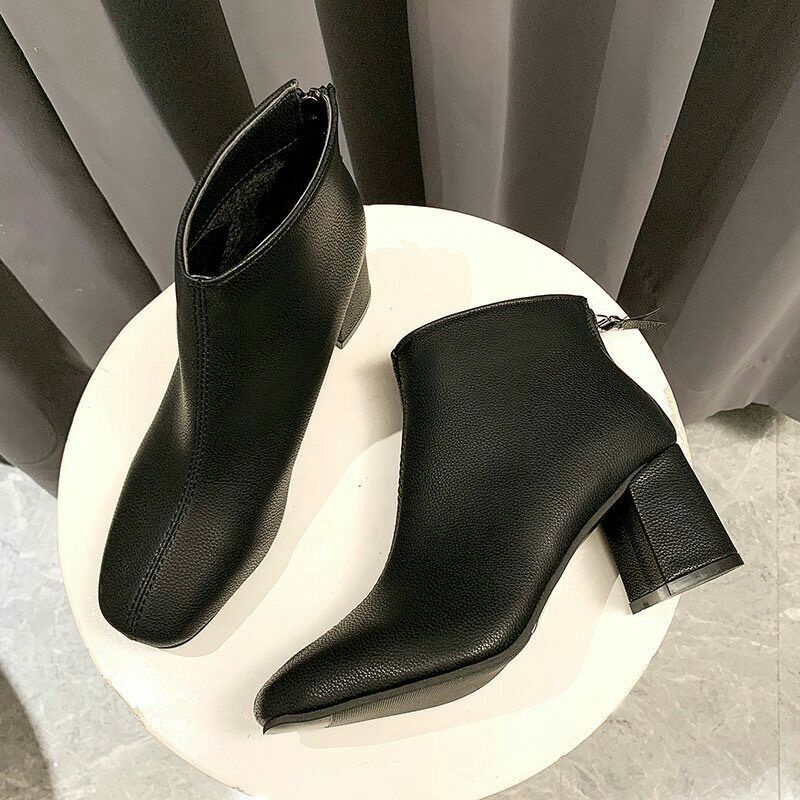 giày bốt nữ da trơn lửng cổ thấp khóa sau cao cấp sang trọng dễ phối đồ