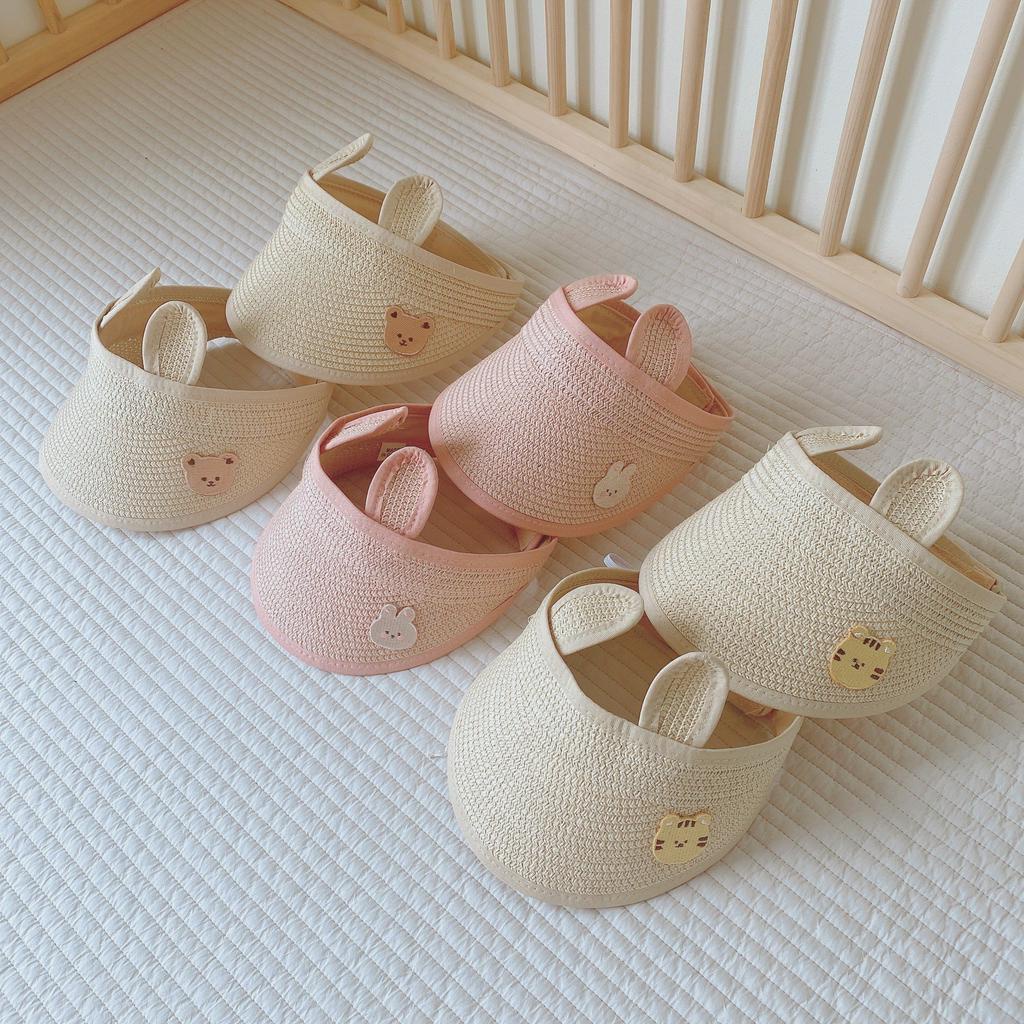 Mũ cói hở đầu cho bé, chất liệu cói mát, mềm, điều chỉnh theo size đầu của bé