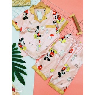 Đồ Bộ Pyjama Lụa Satin Hoạ Tiết Lửng Form Dưới 55kg