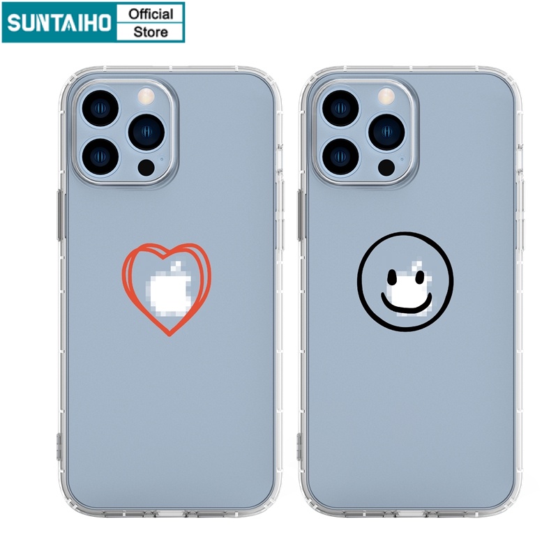 Ốp điện thoại Suntaiho TPU trong suốt trái tim/ mặt cười cho IPhone 13 12 11 Pro Max X Xs Max XR 8 7 6 6S Plus