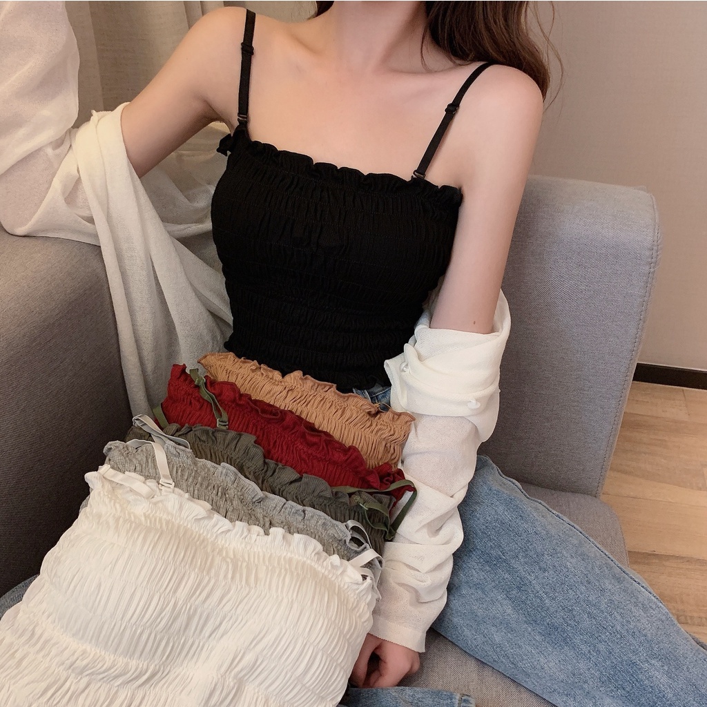 Áo Ống cotton Hai Dây Màu Trắng Đen Có Đệm Điều Chỉnh Được Cho Nữ