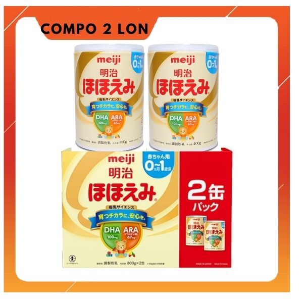 (hàng nhật) compo 2 lon  sữa meiji 0 (0-1 tuổi)  800g của nhật