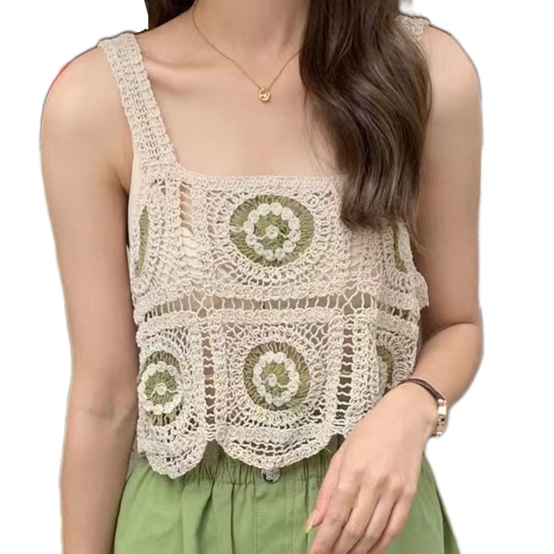 Áo Croptop Dệt Kim Không Tay Họa Tiết Hoa Thời Trang Cho Nữ