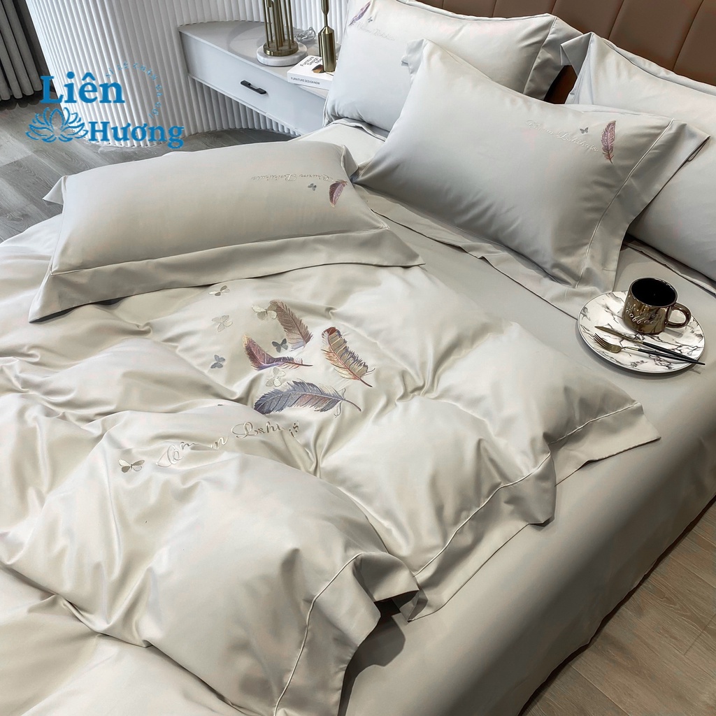 Bộ Chăn Ga Gối 4 Món Chất Liệu Cotton Nilen Bonknot Thêu Họa Tiết Nhập Khẩu Cao Cấp