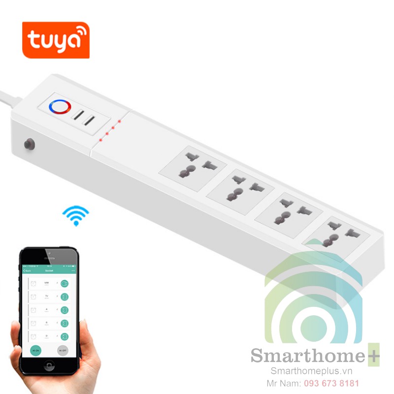 Ổ Cắm 4 Cổng Kéo Dài Công Suất Lớn Điều Khiển Qua Wifi Tuya TC4