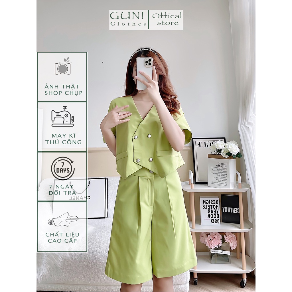 Set bộ blazer xanh bơ, áo ngắn tay, quần ngắn Guni