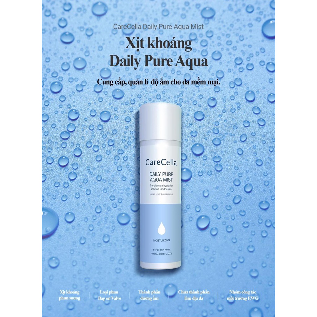 XỊT KHOÁNG CARECALLA DAILY PURE AQUA MIST 100ML CHÍNH HÃNG - CHO LÀN DA CĂNG BÓNG - 7889