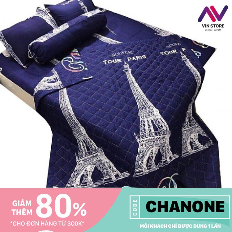 Set 5 Món Chăn Ga EM739 Paris / 2 vỏ Gối / 1 Gối Ôm / 1 Chăn / 1 Ga - Hàng May Cực Kĩ Cao Cấp