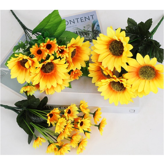 Cành hoa hướng dương vàng mô phỏng decor nhà cửa JIK65